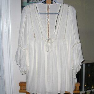 Free People Tunic white open criss cross detail Size M